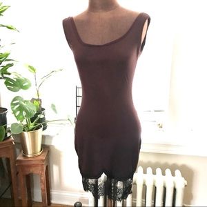 CROSSFOX Dark Brown Lace Trim Slip Dress M